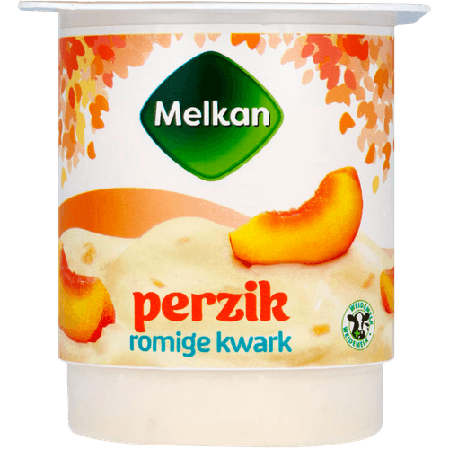 Foto van Melkan Halfvolle kwark perzik op witte achtergrond