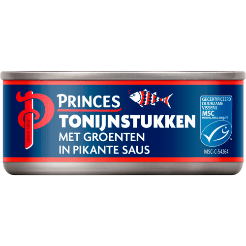 Foto van Princes Tonijnstukken met groenten op witte achtergrond