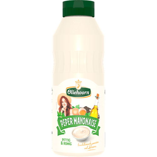 Foto van Oliehoorn Mayonaise peper op witte achtergrond