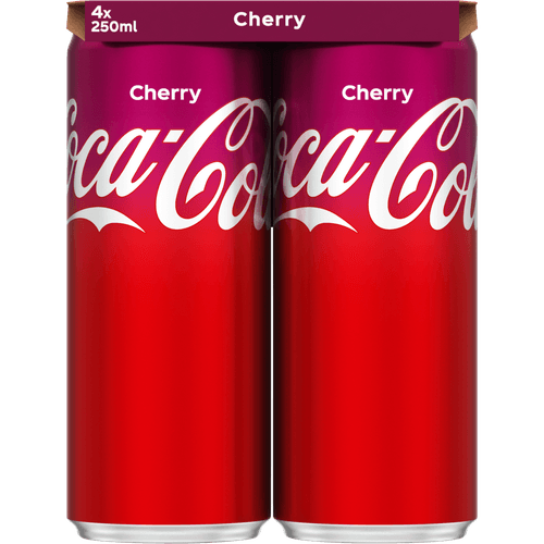 Foto van Coca-Cola Regular cherry 4x25 cl op witte achtergrond