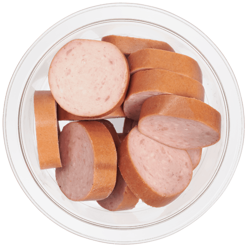 Foto van DekaMarkt Gelderse gekookte worst op witte achtergrond