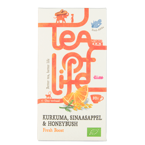 Foto van Tea of Life Fresh boost kurkuma sinaas. honeybush 20zk op witte achtergrond