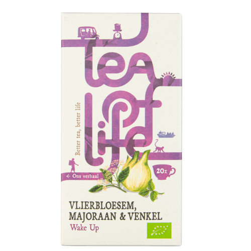 Foto van Tea of Life Wake up vlierbloes majoraan venk 20 zk op witte achtergrond