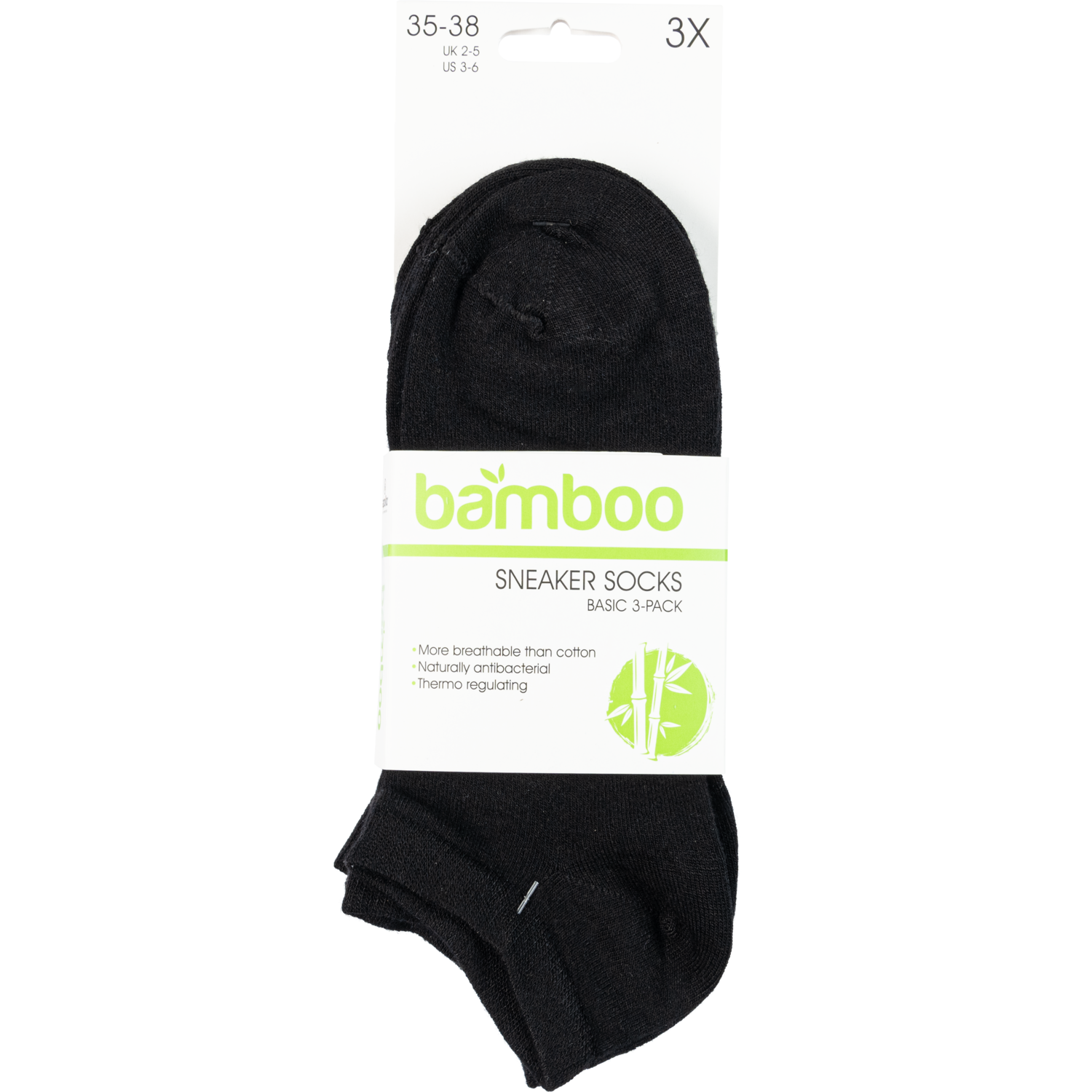 Bamboo sneakersocks 3-pack zwart 35/38