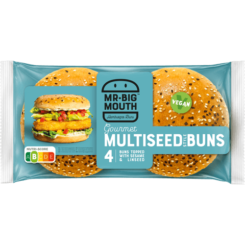 Foto van Mr. Big Mouth Hamburger bun multiseeds op witte achtergrond