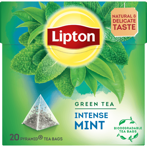 Foto van Lipton Groene thee intense mint 20 zk. op witte achtergrond