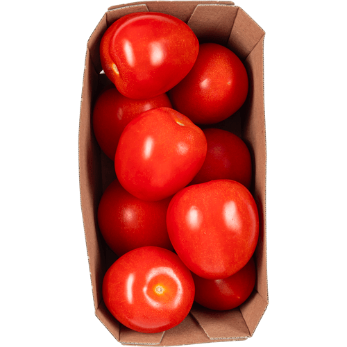 Foto van Pruimtomaten verpakt op witte achtergrond