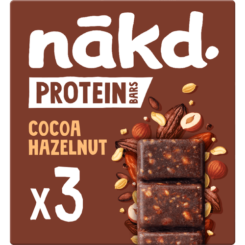 Foto van Nakd Protein bar cacao hazelnoot 3 st. op witte achtergrond