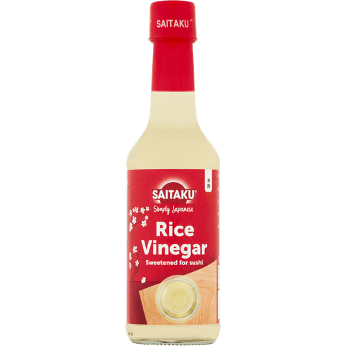 Foto van Saitaku Rice vinegar op witte achtergrond