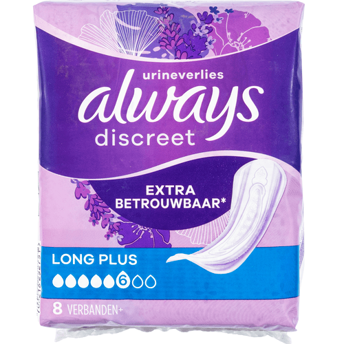 Foto van Always Discreet verband urineverlies long plus op witte achtergrond