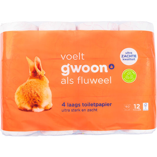 Foto van G'woon Toiletpapier 4-laags op witte achtergrond