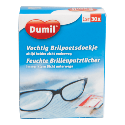 Foto van Dumil Vochtige brillendoekjes op witte achtergrond