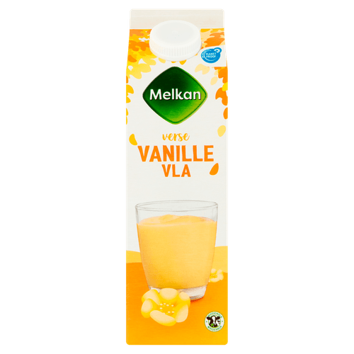 Foto van Melkan Vanille vla op witte achtergrond