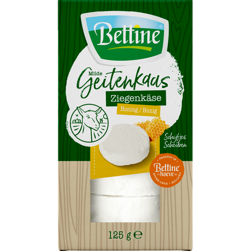 Foto van Bettine Geitenkaas honing schijfjes op witte achtergrond