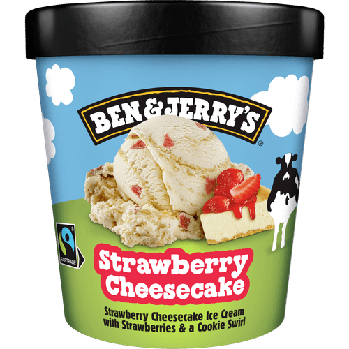 Foto van Ben & Jerry's Strawberry cheesecake op witte achtergrond