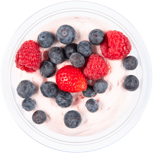 Foto van Healthy Hand Frambozenbavaroise op witte achtergrond