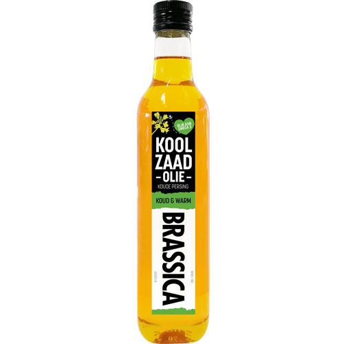 Foto van Brassica Koolzaadolie koud & warm op witte achtergrond