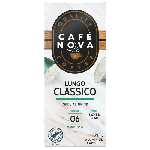 Foto van Cafe Nova Koffiecups lungo classico op witte achtergrond