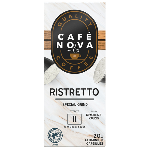 Foto van Cafe Nova Koffiecups ristretto op witte achtergrond