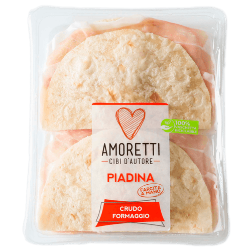 Foto van Amorreti Piadina crudo formaggio op witte achtergrond