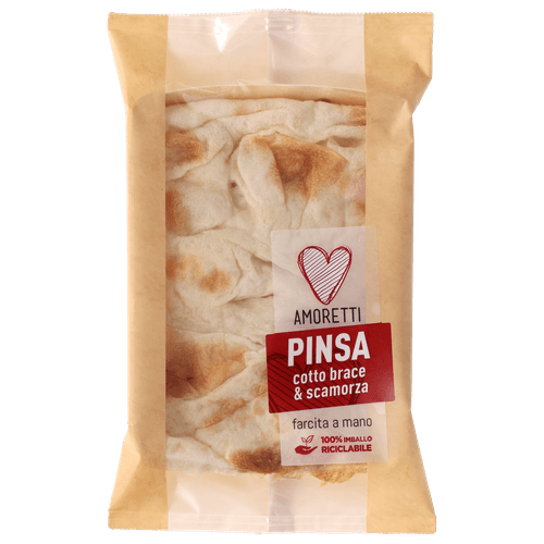 Foto van Amorreti Pinsa cotto en scamorza op witte achtergrond