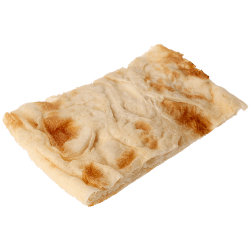 Foto van Amorreti Kaas pinsa crudo en provolone op witte achtergrond