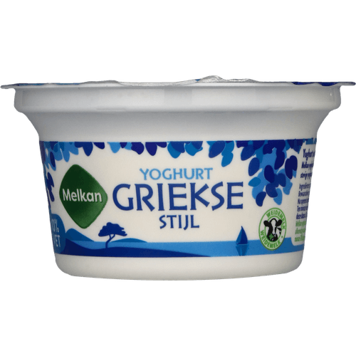 Foto van Melkan Yoghurt griekse stijl 10% vet op witte achtergrond