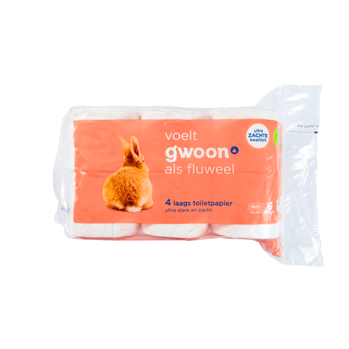 Foto van G'woon Toiletpapier 4 laags op witte achtergrond