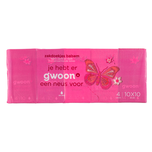 Foto van G'woon Zakdoekjes balsem 4-laags 10 st. op witte achtergrond