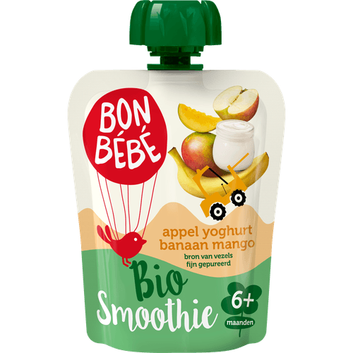 Foto van Bonbébé Smoothie bio yoghurt-appel-bana-mango op witte achtergrond