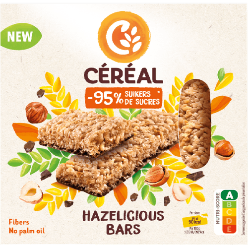 Foto van Céréal Graanrepen hazelicious 3 st. op witte achtergrond