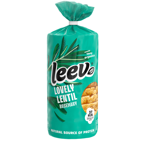 Foto van Leev Bio lentil wafels rosemary op witte achtergrond