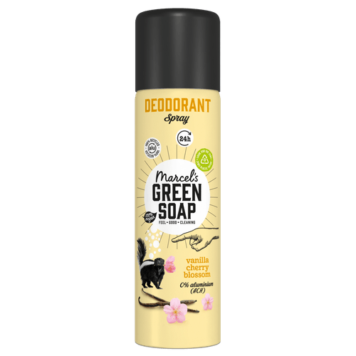 Foto van Green Soap Deospray vanilla cherry blossom op witte achtergrond
