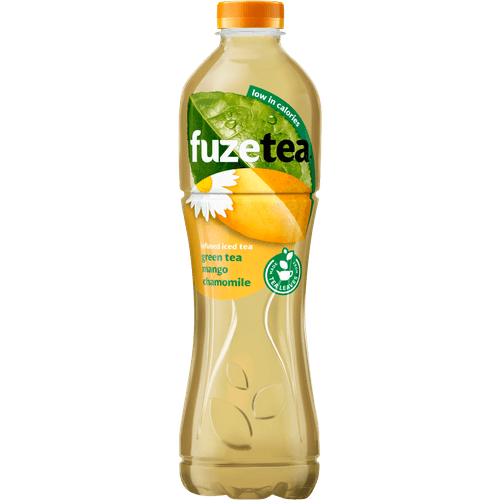 Foto van Fuze tea Ice tea green mango-chamomile op witte achtergrond