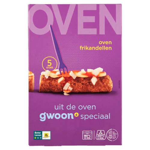 Foto van G'woon Oven frikandellen 5 stuks op witte achtergrond