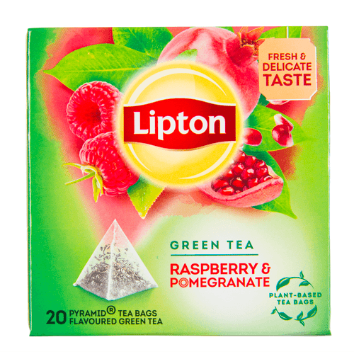 Foto van Lipton Groene thee raspberry & pomegr 20 zk. op witte achtergrond