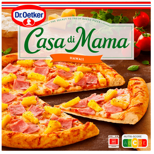 Foto van Dr. Oetker Casa di mama pizza hawaii op witte achtergrond