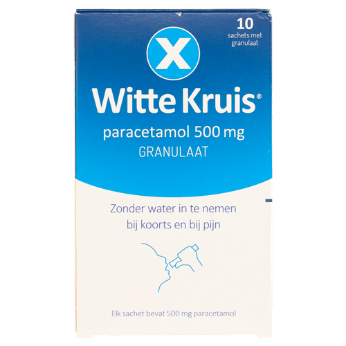 Foto van Witte Kruis Granulaat op witte achtergrond