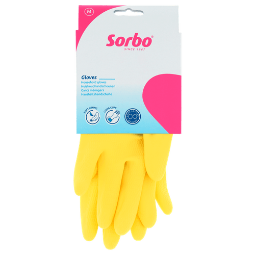 Foto van Huishoudhandschoenen geel m op witte achtergrond