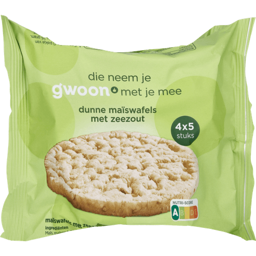 Foto van G'woon Maiswafels met zeezout 4 stuks op witte achtergrond