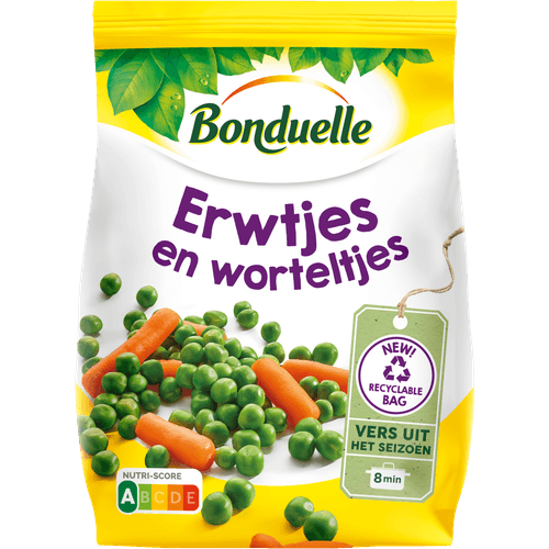 Foto van Bonduelle Erwtjes en worteltjes op witte achtergrond