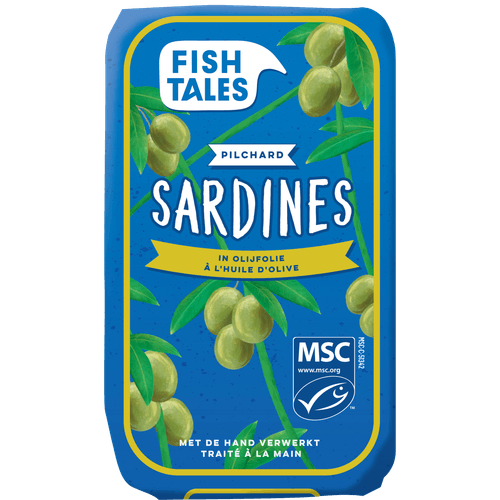 Foto van Fish tales Sardines in olijfolie op witte achtergrond