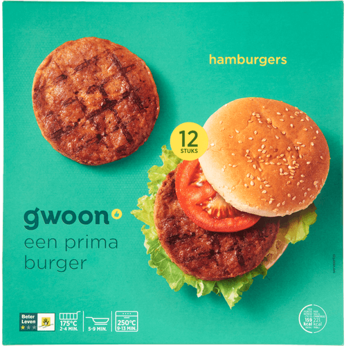 Foto van G'woon Hamburgers 12 stuks op witte achtergrond