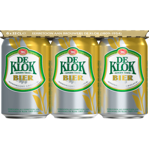 Foto van De Klok Pilsener 6x33 cl op witte achtergrond