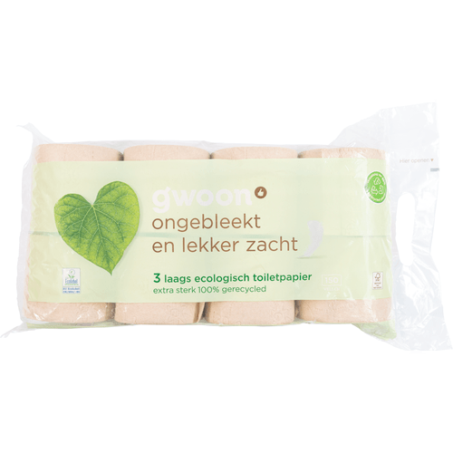 Foto van G'woon Toiletpapier 3-laags recycled op witte achtergrond