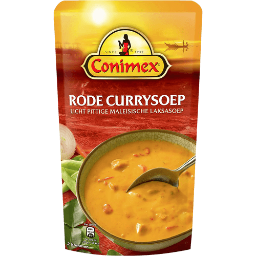 Foto van Conimex Rode currysoep op witte achtergrond
