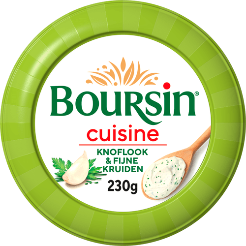 Foto van Boursin Cuisine knoflook & fijne kruiden op witte achtergrond