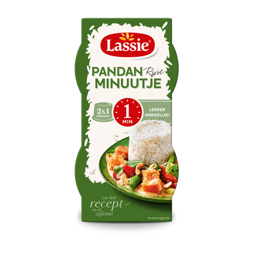 Foto van Lassie Pandan rijst minuutje 2 stuks op witte achtergrond