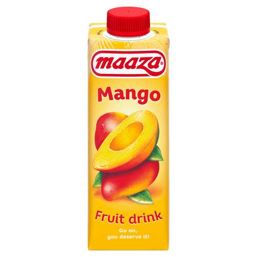 Foto van Maaza Mango drink op witte achtergrond