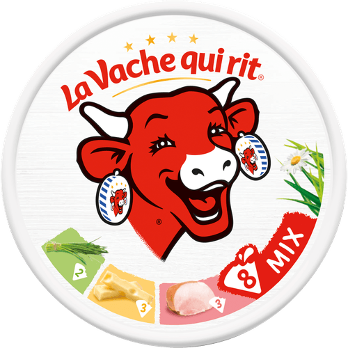 Foto van La Vache Qui Rit Mix assorti op witte achtergrond